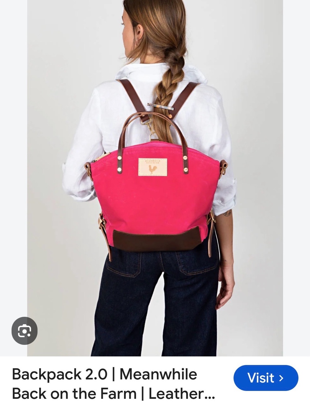 Meanwhile Back on the Farm Pink Canvas Backpack with Leather Trim